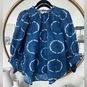 Apiece Apart Indigo Circle Print Blouse
